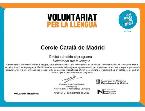 ¡El Círculo Catalán de Madrid se adhiere al programa de parejas lingüísticas del “Voluntariat per la llengua”!